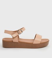 New Look Pale Pink Leather-Look 2 Part Flatform Sandals